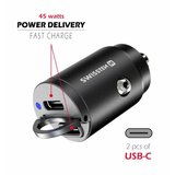 Swissten punjač za auto, 2xUSB-C, brzi, 45W, crni | shoptok.hr