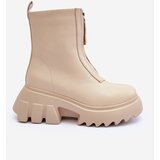 Boto Women's Massive Platform Boots with Zipper Beige Kusma | Shoptok.si
