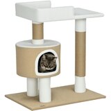 PawHut Mačje drevo 79 cm Majhno mačje drevo z mačjo votlino, ležiščem, rjavo-belo, (5000238690) | Shoptok.si