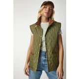 Happiness İstanbul Women's Khaki Pocket Quilted Vest