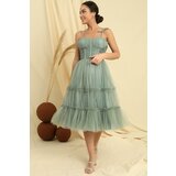 By Saygı Rope Strap Strapless Underwire Lined Jupons Tulle Tiered Tulle Short Dress Cene