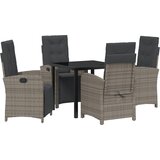 vidaXL set od 5 komada za vrtno blagovanje s jastučićima Sivi Poli Ratan, vrtni stol Crn 80x80x73 cm | shoptok.hr