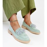 Gemre Light green suede loafers with Zemzem crystals | Shoptok.si