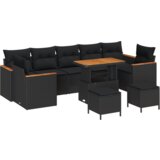 vidaXL Set od 10 dijelova vrtnih sofa s jastučićima Crni Poli Ratan Akacija | shoptok.hr