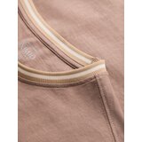 Ombre Men's cotton longsleeve with striped U neckline and embroidery - brown | ePonuda.com