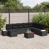 vidaXL 9 Kos Vrtni Sofa Set z Blazinami Črna Poli Ratan Akacija Cene