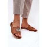 Zazoo 2938 Leather Slippers With Flat Heel And Decoration Camel | Shoptok.si