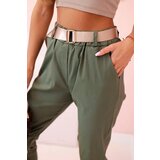 Kesi Włoski Women's viscose trousers with belt and rolled up leg light khaki | Shoptok.si