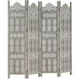 vidaXL Ročno izrezljan paravan 4-delni siv 160x165 cm trden mangov les | Shoptok.si