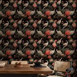  Tapeta - Ornament with birds - silhouettes of cranes and peony flowers on a dark background 50x1000 Vodootporna | shoptok.hr