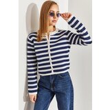 Bianco Lucci Women's Buttoned Striped Knitwear Cardigan Cene