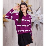 Gemre Pink cardigan turtleneck sweater with hearts Alda | Shoptok.si