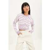 Trendyol Lilac Crop Jacquard Knitwear Sweater Cene