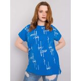 Fashion Hunters Blue plus size cotton blouse with text | Shoptok.si