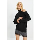 Trendyol Black Stand Up Collar Shoulder Detailed Basic Knitted Sweatshirt Cene