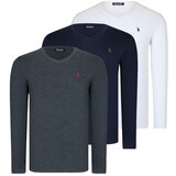 Dewberry TRIPLE SET T8587 V COLLAR MEN'S SWEATSHIRT-LACİVERT-ANTHRACITE-WHITE | Shoptok.si