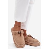 Boto Women's slippers with fur and embroidery Beige Perivelle | Shoptok.si