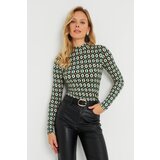 Cool & Sexy Women's Patterned Blouse Ecru-Green Cene