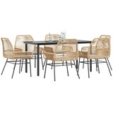  7-dijelni vrtni blagovaonski set s jastucima poliratan i staklo Smeđa 160 x 80 x 74 cm | shoptok.hr