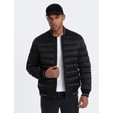 Ombre Men's satin-finish bomber jacket with contrasting ribbed cuffs - black cene