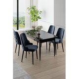 Hanah home trpezarijski set Nola, sto na razvlačenje i 4 stolice, ploča u dekoru crnog mermera, antracit tkanina Babyface | Eponuda.com