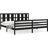 The Living Store Posteljni okvir z vzglavjem črn 200x200 cm trden les - Posteljni Okvir, (21527024) | Shoptok.si