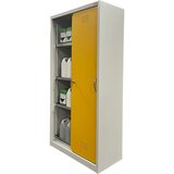 eurokraft basic Omara za okolju prijazno skladiščenje z drsnimi vrati, višina 1800 mm, 3 koritaste police, z 1 talno prestrezno kadico | Shoptok.si