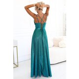 Numoco 589-3 Long dress with subtle shimmer and corset back tie - green with glitter | shoptok.hr