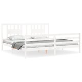 The Living Store Posteljni okvir z vzglavjem bel 200x200 cm trden les - Posteljni Okvir, (21524131) | Shoptok.si