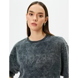 Koton Crew Neck Sweatshirt 1923 Embroidered Faded Effect 100th Anniversary Special