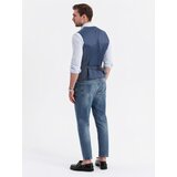 Ombre Fitted elegant men's structured knit vest - navy blue | shoptok.hr