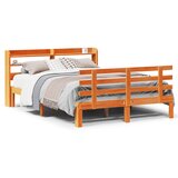 Maison Chic Posteljni okvir - Dvoposteljna postelja - Zakonska postelja z vzglavjem voščeno rjava 160x200 cm borovina, (21693465) Cene