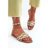 Kesi Women's flat heeled eco leather slippers, gold Moldela