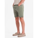 Ombre Men's classic denim shorts with rolled up leg - light olive | ePonuda.com