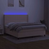  Box spring postelja z vzmetnico LED krem 160x200 cm blago | Shoptok.si