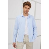 ALTINYILDIZ CLASSICS Men's White-blue Slim Fit Slim Fit Slim Fit Hidden Button Collar Cotton Striped Shirt Cene