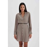 Defacto Shirt Collar Crowbar Twill Mini Long Sleeve Dress | shoptok.hr