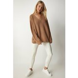 Happiness İstanbul Women's Biscuits V-Neck Oversize Basic Knitwear Sweater Cene