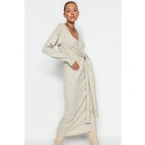 Trendyol Stone Maxi Knitwear Soft Textured Double Breasted Collar Pile Dress Cene