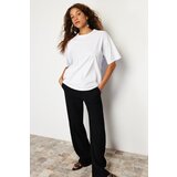 Trendyol White Poplin Detail Oversize Knitted T-Shirt cene