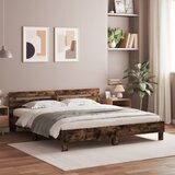 Maison Chic Posteljni okvir - Dvoposteljna postelja - Zakonska postelja z vzglavjem in LED dimljen hrast 180x200 cm, (21695983) | Shoptok.si