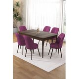 Hanah home trpezarijski set Pir, sto i 6 stolica, ploča u dekoru drveta Baroque, ljubičasta tkanina Babyface | Eponuda.com