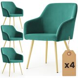 AKORD Estelle Gladki Jedilni Stoli Iz Žameta, Komplet 4 Stolov, Stekleničasto Zelena, Noge Zlate Barve, (5000333389) | Shoptok.si