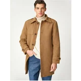 Koton Long Cuffed Coat with Button Detailed Pockets, Classic Collar