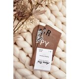 Aura.via Women's Cotton Socks with Text and Teddy Bear Light Brown | Shoptok.si