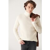 Avva Men's Ecru Full Turtleneck Knit Detailed Cotton Slim Fit Slim Fit Knitwear Sweater Cene