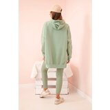Polski Women's cotton set with a hooded sweatshirt and high-waisted leggings dark mint | shoptok.hr