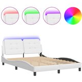 Maison Chic Posteljni okvir - Dvoposteljna postelja - Zakonska postelja z LED lučkami bel 140x200 cm umetno usnje, (21696861) Cene