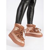 Shelvt Brown lace-up women's snow boots with a thick sole Cijene