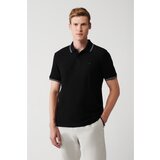 Avva Men's Black 100% Cotton Jacquard Standard Fit Normal Cut 2 Buttons Polo Neck T-shirt Cene